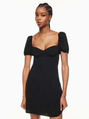 Black Puff-Sleeve Novella Sweetheart Mini Dress